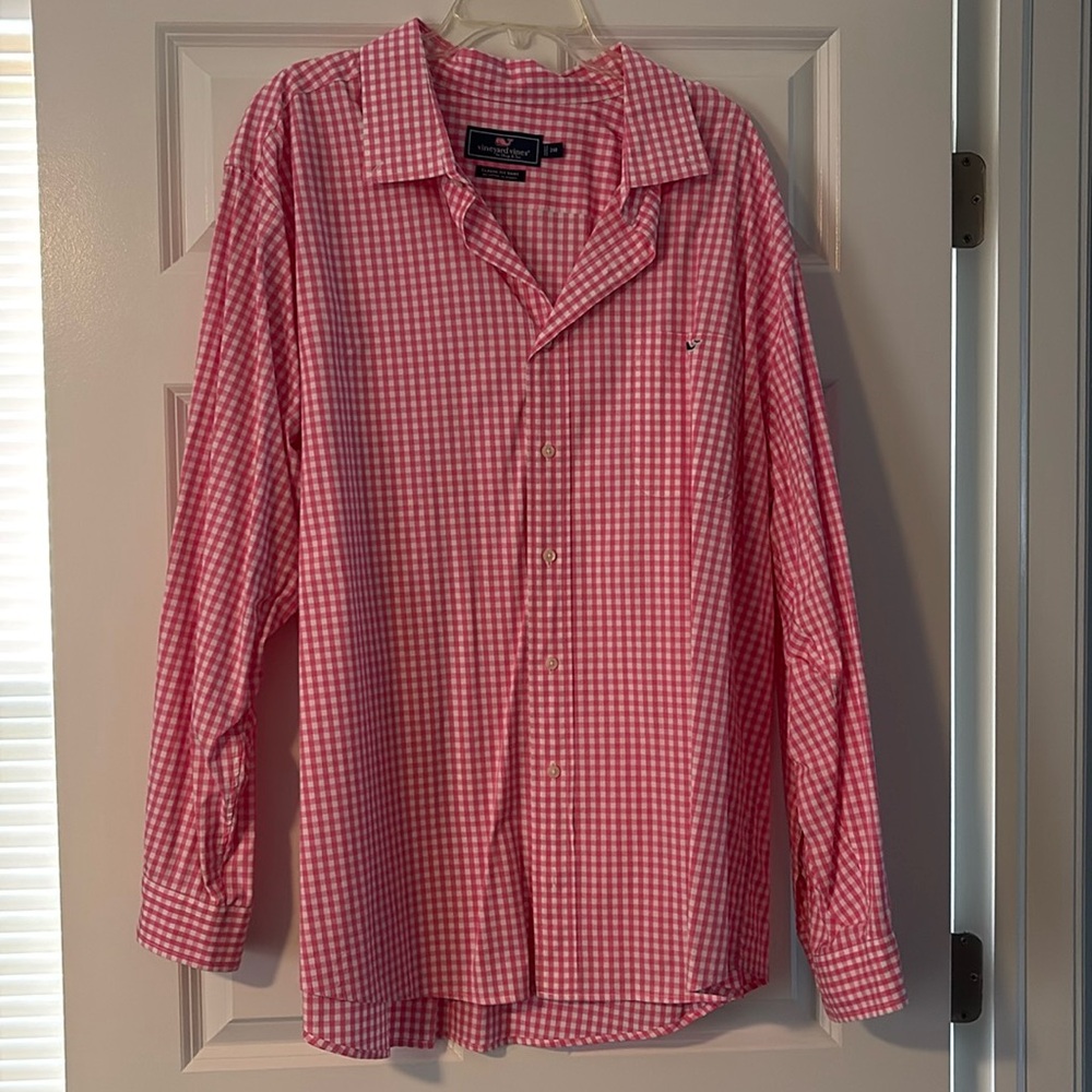Men’s Vineyard Vines Pink and White Plaid Vineyard Vines Button Down Size 2XL